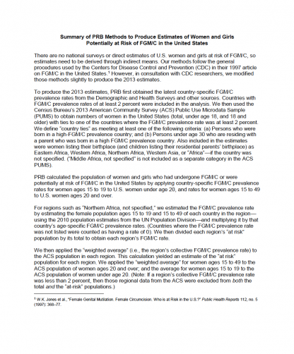 Risk Of Female Genital Mutilationcutting In The United States Methodology Prb 