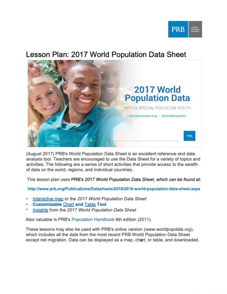 Lesson Plan 2017 World Population Data Sheet PRB